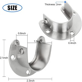 Fhandong 4Pcs U-Shaped Open Type Stainless Steel Closet Rod Brackets with Screws, U-Shaped Wardrobe Brackets, Closet Pole Socket, Rod Holder