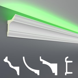 HEXIM LED Stucco Moulding Pattern – Indirect Lighting with Ceiling Strips Made of PU, Light and Opaque (20 cm LED-4) Decoration Corner Spot Indoor