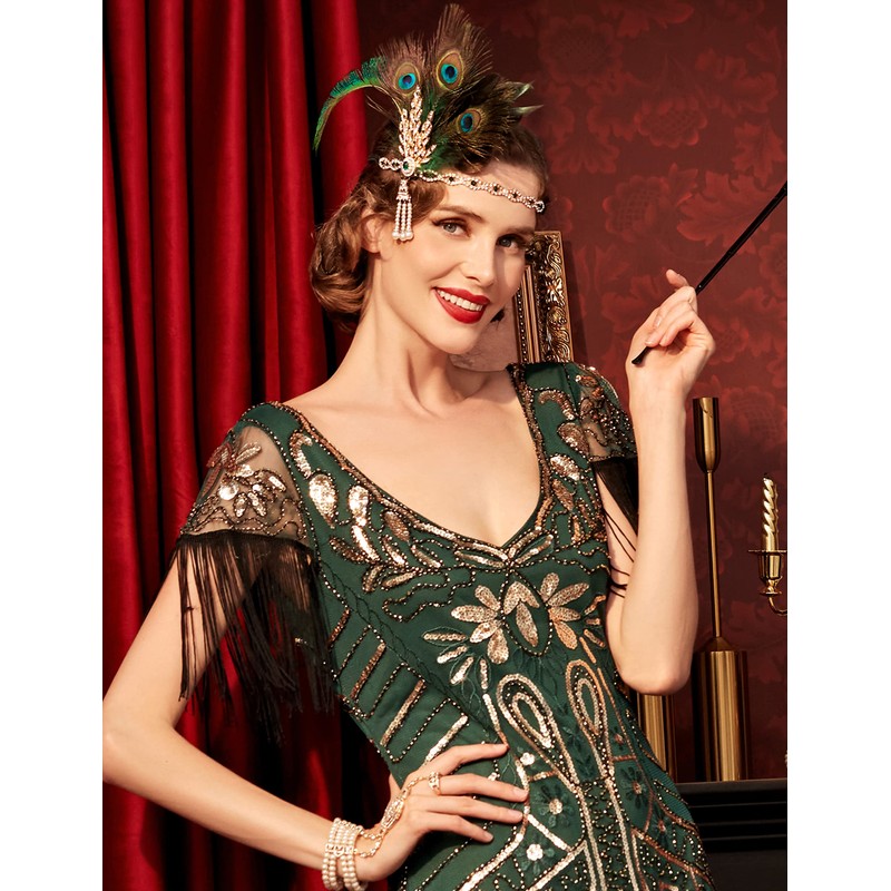 BABEYOND 1920s Flapper Headband Feather Headpiece Roaring 20s Gatsby Hair