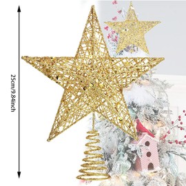 Wenxiaw Christmas Tree Topper Star Gold, 25 cm Tree Topper Christmas Glittering Tree Crown Lamp Christmas Decoration Star Luminous Star Tree Topper Christmas for New Year Party Indoor, Gold