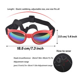 Dog Glasses, Cool Dog Sunglasses for Medium Large Breed Dogs, Wind Dust Fog Eyewear UV Protection Sunglass with Adjustable Strap for Golden Retriever Samoyed Over 15lbs (Red)