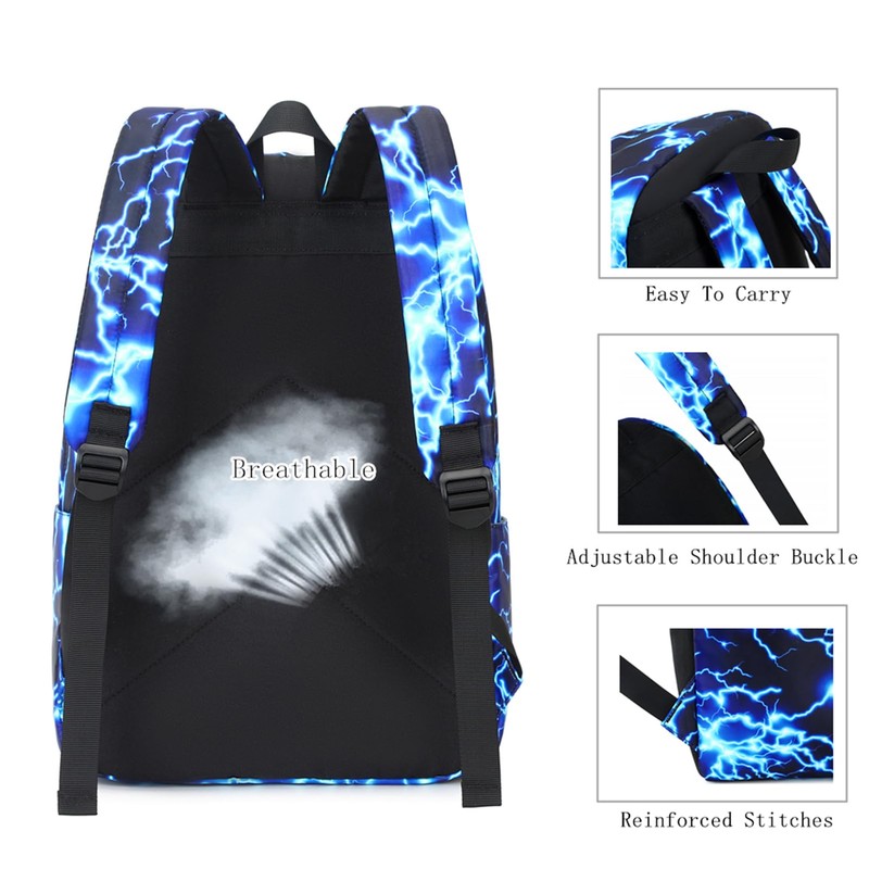 Boy School Backpack Elementary Middle Lightning Bookbag Laptop Teenager Waterproof