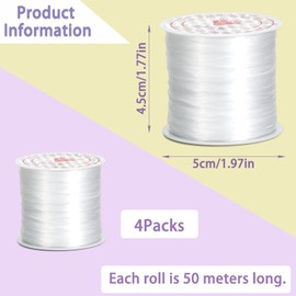 4 Rolls 1mm Elastic String for Bracelets White 656Ft Stretchy Cords Stretch Bead Cord Elastic Beading Thread for Bracelet Necklaces Clay Beads Jewelry Making