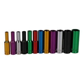 24pc Coloured 1/4" Dr Shallow & Deep Sockets 6 Point Hex Metric 4-13mm Rails