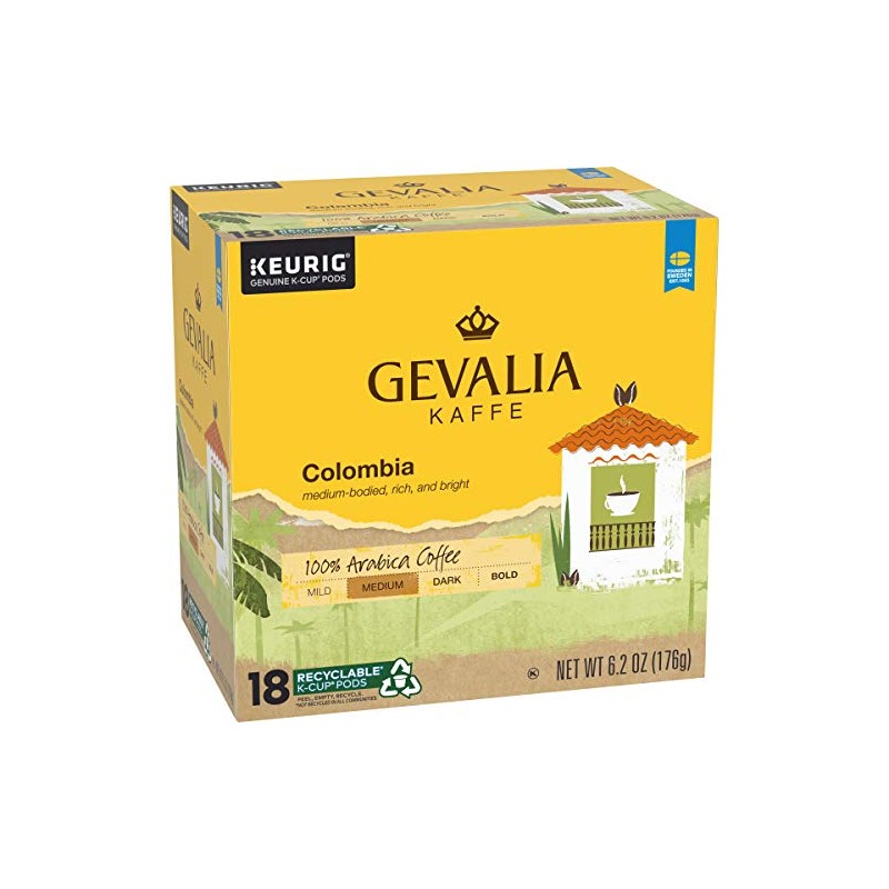 Gevalia Colombia Blend Medium Roast K-Cup Coffee Pods (18 Pods)
