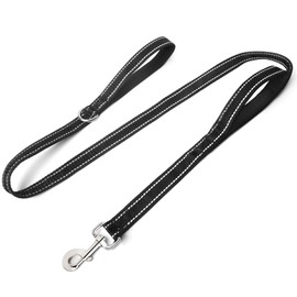 MOOGROU Dog Leash with Two Handles,Reflective Dog Leashes for Large Dogs Heavy Duty,Soft Padded Traffic Handle Dog Leash for Training Walking,Easy Control Lead for Medium Large Dogs Black 5Ft/1"