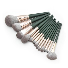 Mikinona 14Pcs Makeup Brush Kit with Wooden Handles Blackish Green Cosmetic Tool Set for Professional and Daily Use Versatile Brushes for All Makeup Applications