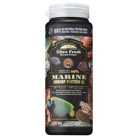 Ultra Fresh Marine Fish Food, 75% Sword Prawns + Squids, Natural Protein, Color Enhancement, for Large Saltwater Fish, Marine Shrimp Patties L 5.29oz