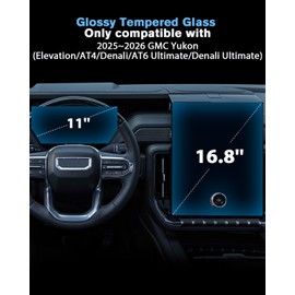 WEIPIN For 2025~2026 GMC Yukon Screen Protector 16.8 Inch Glossy Tempered Glass Touchscreen *1 + 11 Inch Dashboard *1 Accessories - No More Scratch&Fingerprint