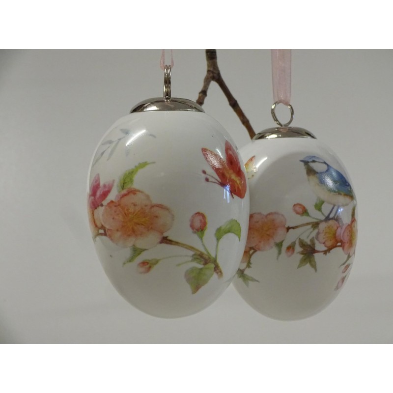 Set of 3 Easter Eggs Easter Decoration Ceramic with Flowers