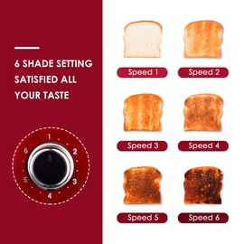 Roter Mond 4 Slice Toaster Retro Stainless Steel with Bagel Defrost Cancel Function, 6 Browning Settings, Extre Wide Slot and Removable Crumb Tray, Red, ST033