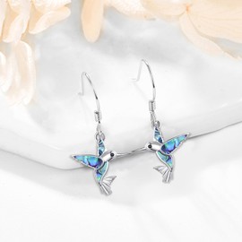 Dreamboat Hummingbird Dangle Drop Earrings for Women 925 Sterling Silver Abalone Shell Bird Hook Jewelry Gifts for Hummingbirds Lovers