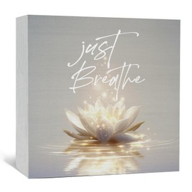 Nitelat Lotus Flower Meditation Decor Signs, Just Breathe Lily Lotus Flower Room Decorations, Meditation Wood Decoration Home Decor For Zen Yoga Room Bedroom Desk Table Shelf 5x5 Inch