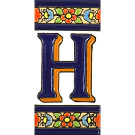 Handpainted polichrome ceramic tiles. letters and numbers handpainted using dry rope technique perfect to create signs,addresses and names. Design FLORES MEDIANO 4,29"X2,13" (LETTER H)