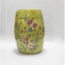LANYANZI Chinoiserie Ceramic Drum Stool - Versatile Decorative Garden stools, Glazed Hollow Flower and Bird Changing Stool,Suitable for Living Room,Balcony,Garden,Etc (Yellow)