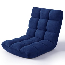 Folding Floor Chair 14-Position Cushioned Adjustable Floor Lazy Sofa Chair w/Breathable Cotton & Skin-Friendly Coral Velve for Adults & Kids Ideal for Reading Meditating, Navy