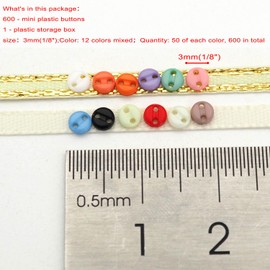 Xiufortion 600pcs Tiny Resin Buttons 1/8" (3mm) 2 Hole Mini Resin Round Button for Dolls Clothing Sewing Accessories DIY Hand Sewing AIDS Doll Clothes（12 Colors Mixed）