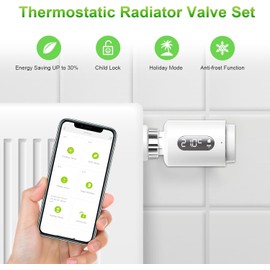 Smart Radiator Thermostat with App ANTELA Digital Display to Control Heating Temperature, Compatible Alexa, Google Home, Schedules, 2 Pieces