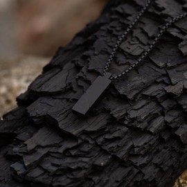 Dustill Bar Necklace | Cuboid | Floral Pattern Engraving | Matte Black and Silver Stainless Steel Minimalist | Geometric I 60 cm I 2.5 mm, Stainless Steel, No Gemstone