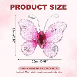 PATIKIL 50Pcs Butterflies for Crafts, 1" Mesh Wire Glitter Butterfly Organza Butterflies for DIY Craft Home Decor Clothing Wedding Decoration, Plum Red