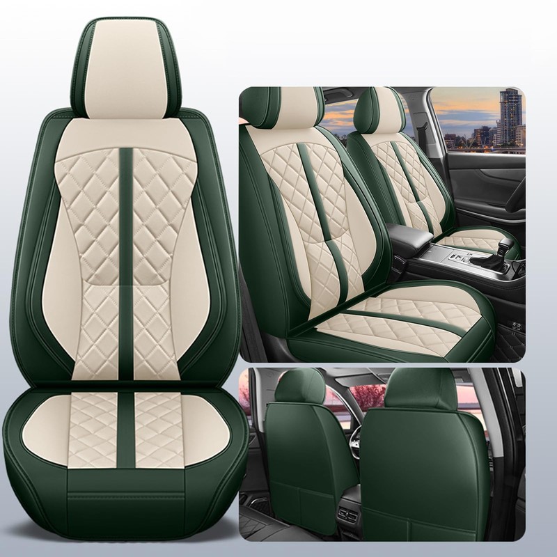 otoez Green Car Seat Covers Full Set, Universal Nappa Leather
