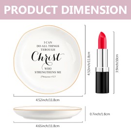 Christian Gifts for Women, Bible Verse Ceramic Jewelry Dish Trinket Ring Tray, Inspirational Floral Gift for Mom Sister Friend Birthday Christmas-I Can Do All Things Through Christ (White-Christ2)