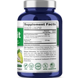 NusaPure Noni Fruit 6,000mg 240 Vegetarian caps (Extract 20:1, Non-GMO, Vegan)