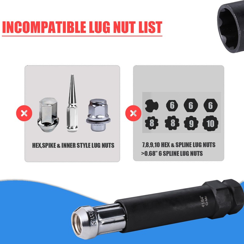 Vexplo 2 Pieces 6 Spline Lug Nut Socket Set, Locking