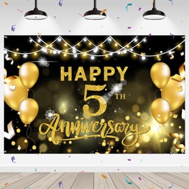 WeBenison Happy 5th Anniversary Backdrop 5th Wedding Anniversary Photography Background Banner Cheers to 5 Years Birthday Anniversary Party Outdoor Indoor Banner Decorations Wall Decor 6x4 ft