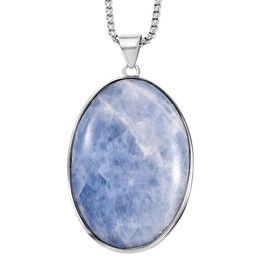 Shop LC Blue Chalcedony Enhanced Mix Stainless Steel Platinum Plated Solitaire Pendant Necklace for Women Jewelry Birthday Gifts Size 20 Inches Ct 393.6