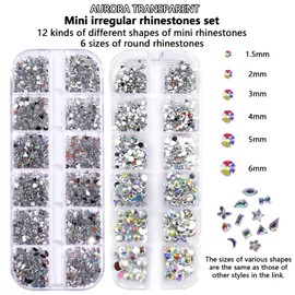 Snmzlc 2 Boxes mini nail art rhinestones multi shape nail gem design charm 3D star heart water drop butterfly moon square diamond aurora transparent mix DIY acrylic nail kit US276 (aurora transparent)