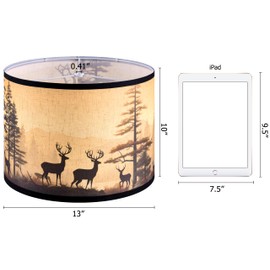 HD Printing Deer Drum Lamp Shade 13"x13"x10" Assembly Required Lampshade for Table Lamp, Bedside Lamp, Floor Lamp, Fabric Lampshade Classic Modern Style, Spider Fitter