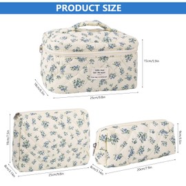 SUNJULY Set of 3 Women's Cosmetic Bag, Toiletry Bag, Hanging Toiletry Bag with Floral Pattern, Portable Cosmetic Bag, Large Makeup Bag, Wash Bag for Girls, Women, Everyday and Travel, as shown