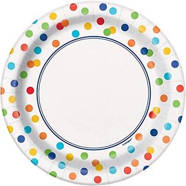 Vibrant Rainbow Polka Dots Dessert Plates - 7" (Pack of 8) - Premium Quality & Eye-catching Design - Perfect for Celebrations & Colorful Parties