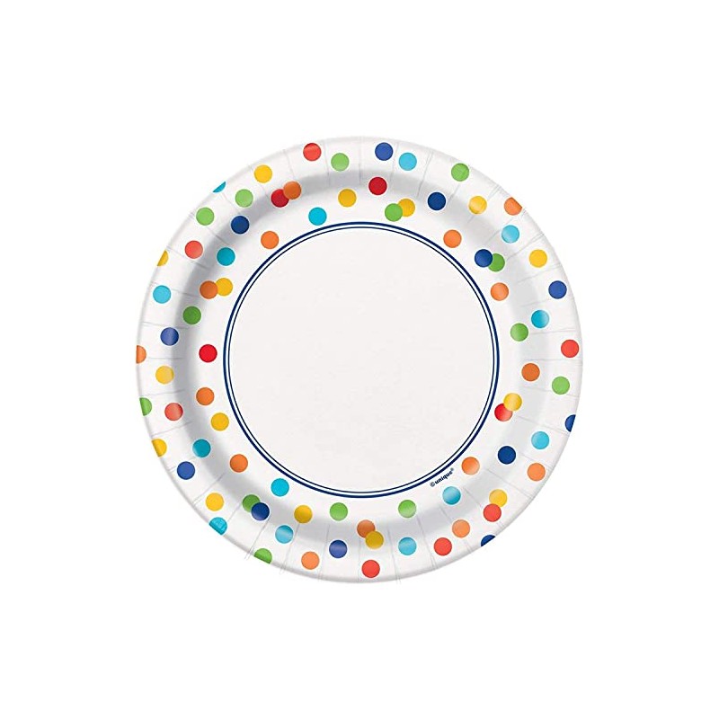 Vibrant Rainbow Polka Dots Dessert Plates - 7" (Pack of