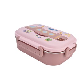 Duokon Lunch Box, Stainless Steel Sealed and Insulated Lunch Box, Leak-Proof Cartoon Lunch Box for Children and Adults (Pink)
