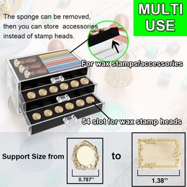 WUERLIN 54 Slot Wax Seal Stamp Storage Organizer with 3 Drawers Acrylic Clear & Portable Design for Neatly Organizing Sealing Accessories and Wax Seal Stamp Heads