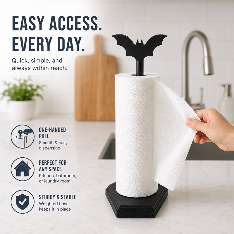 Gothic Bat Paper Towel Holder for Kitchen – Wooden Halloween