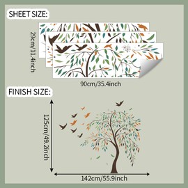 Large Willow Tree Wall Decal with Flying Birds, Nature Peel and Stick Wall Art Sticker for Home Decor