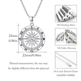 Compass Gift for Women Jewelry Sterling Silver Travel Necklaces for Wife Wedding Anniversary Girlfriend Birthday Gifts for Her Valentines Day Mom Mothers Day Christmas Graduation Anniversary