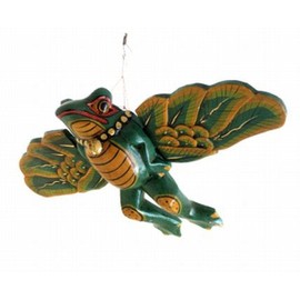 OMA Frog Statue Wooden Frog Mobile Flying Frog Wind Chime Spirit Catcher, Hand Painted - Premium Quality