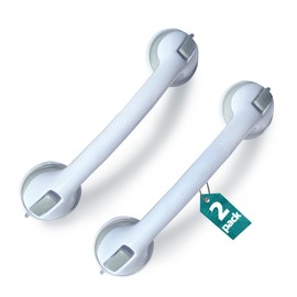 2 Pack Heavy-Duty Shower Grab Bars - Gemroom 16.5 Inch Grey Suction Bar Handles for Elderly, Seniors, Handicap, Safety Balance Assist Grip for Bathroom, Toilet - Anti-Slip, Shower Handles Hand Rail