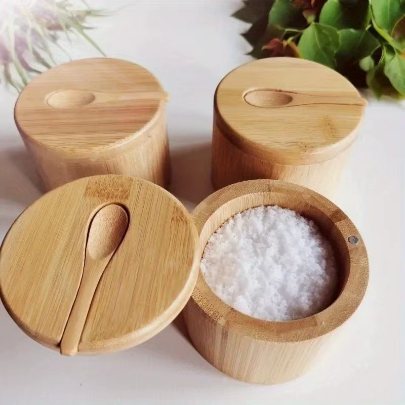 Wooden Seasoning Container for Salt and Spices – Lidded Condiment