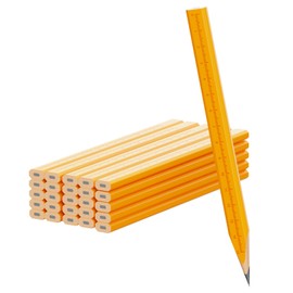 25 Pack Carpenter Pencils with Ruler - Flat Yellow Octagonal Woodworking Pencils for Construction, Marking, Framing - Hard HB Graphite