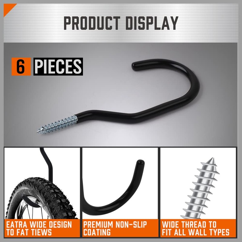 HORUSDY 6-Pack Heavy Duty Garage Storage Hooks, 6" Utility Wall