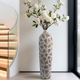 Modern Large Floor Vase,Brown Carved Texture Resin Vase for Home Decor,24.6'' Tall Flower Vases for Entryway Living Room