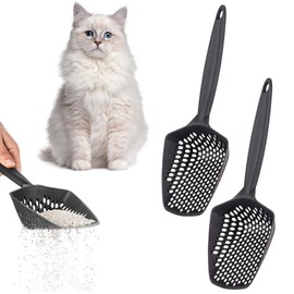 EYNEL Set of 2 Cat Litter Scoop with Small Holes for Fine Litter, Hanging Handle Deep Reptile Terrarium Sand Sifter, Poop Scooper Rabbit Pooper Lifter Kitten Sifting Shovel (Black, Set of 2)