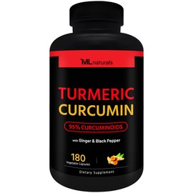 ML Naturals Turmeric Curcumin 180 Vegetable Capsules | Organic Turmeric 1,800 mg | Turmeric Root 7,500 mg Equivalent - 300mg of 25:1 Extract | Non-GMO, Gluten Free | NSF-Certified & cGMP-Compliant