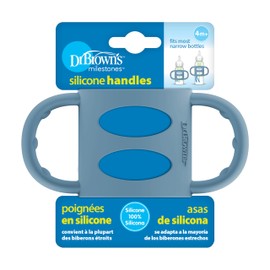 Dr. Brown's Narrow Baby Bottle Handles, 100% Silicone, Easy Grip Removable Handles for Bottle to Sippy Cup Transition, Blue, 4m+