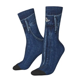 BIOOSTUB Blue Denim Classic Crew Socks For Women Men Soft Breathable Novelty Athletic Funny Crazy Dress Socks